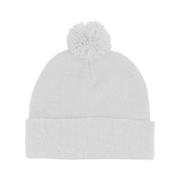 24 pieces Pom Acrylic Cuff Beanie WHITE - Winter Beanie Hats