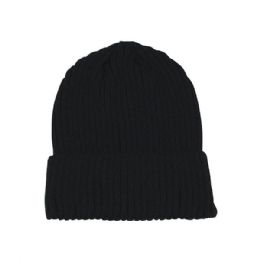 24 pieces Rib Knit Cuff Beanie BLACK - Winter Beanie Hats