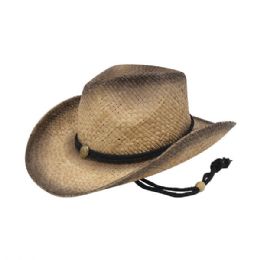 24 pieces Outback Tea Stained Raffia Straw Cowboy Hat BLACK - Cowboy & Boonie Hat