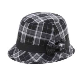 24 pieces Infinity Selections Wool Plaid Cloche Hat BLACK - Fashion Winter Hats