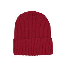 24 pieces Rib Knit Cuff Beanie RED - Winter Beanie Hats