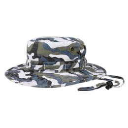 24 pieces Camouflage Washed Hunting Hat W/ Self Fabric Chin Cord BLUE.CAMO-XL - Hunting Caps
