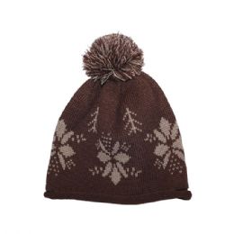 24 pieces Jaquard Knitted Beanie BROWN - Winter Beanie Hats