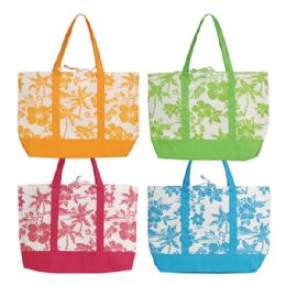 24 pieces Canvas Flower Print Tote Bag ASSORT - Tote Bags & Slings