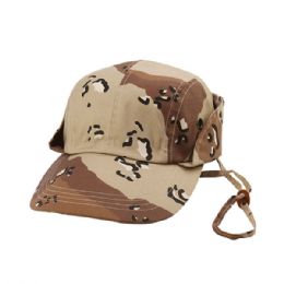 24 pieces Camouflage Twill Fishing Cap W/Chin Cord DESERT - Hunting Caps