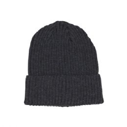24 pieces Rib Knit Cuff Beanie HEATHER_CHAR - Winter Beanie Hats