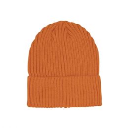 24 pieces Rib Knit Cuff Beanie ORANGE - Winter Beanie Hats