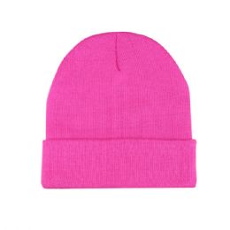 24 pieces Neon Acrylic Beanie W/Cuff NEON.PINK - Winter Beanie Hats