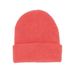 24 pieces Waffle Knit Cuff Beanie CORAL - Winter Beanie Hats