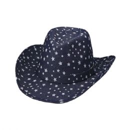 24 pieces Star Print Denim Cowboy Hat NAVY - Cowboy & Boonie Hat