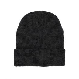 24 pieces Waffle Knit Cuff Beanie HEATHER_CHAR - Winter Beanie Hats