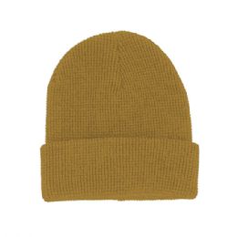 24 pieces Waffle Knit Cuff Beanie CAMEL - Winter Beanie Hats