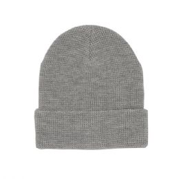 24 pieces Waffle Knit Cuff Beanie HEATHER_GREY - Winter Beanie Hats