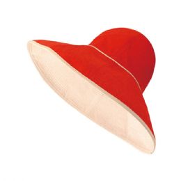 24 pieces Ladies' Reversible Terry Cloth Wide Brim Bucket Hat RED-WT - Bucket Hats