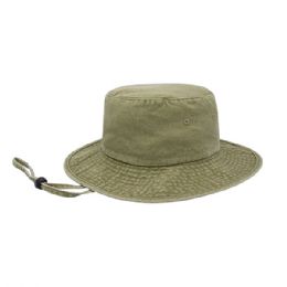 24 pieces Washed Pigment Dyed Twill Bucket Hat W/Removable Chin Cord KHAKI-ML - Bucket Hats