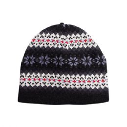 24 pieces Jaquard Knitted Beanie Black-CHARC - Winter Beanie Hats