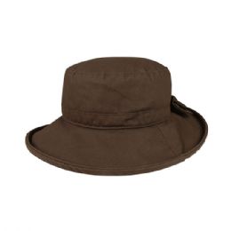 24 pieces Juniper Waxed Cotton Canvas Ladies' Wide Brim Bucket Hat BROWN - Bucket Hats