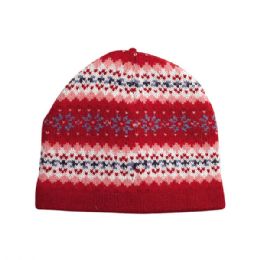24 pieces Jaquard Knitted Beanie RED-PINK - Winter Beanie Hats