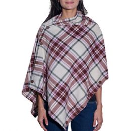 24 pieces Convertible Fleece Scarf & Shawl KHAKI.PLAID - Winter Scarves