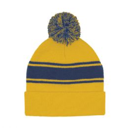 24 pieces Striped Pom Cuff Beanie GOLD-Navy - Winter Beanie Hats