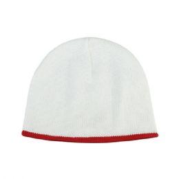 24 pieces Youth Cotton Knitted Beanie White-RED - Winter Beanie Hats