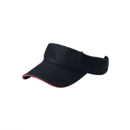 24 pieces Pro Style Cotton Twill Washed Visor BLK-RED - Fedoras, Driver Caps & Visor