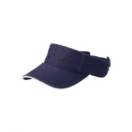 24 pieces Pro Style Cotton Twill Washed Visor NVY-WT - Fedoras, Driver Caps & Visor