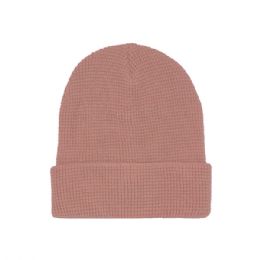 24 pieces Waffle Knit Cuff Beanie BLUSH - Winter Beanie Hats