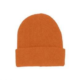 24 pieces Waffle Knit Cuff Beanie ORANGE - Winter Beanie Hats