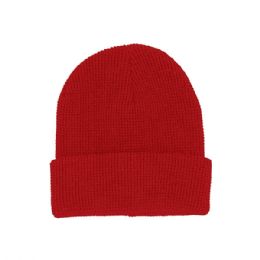 24 pieces Waffle Knit Cuff Beanie RED - Winter Beanie Hats