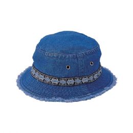 24 pieces Youth Denim Washed Bucket Hat D.BLUE-52 - Bucket Hats
