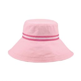 24 pieces Ladies' Brushed Cotton Canvas Wide Brim Bucket Hat PINK - Bucket Hats