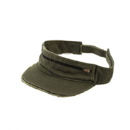 24 pieces Enzyme Washed Cotton Twill Visor OLIVE - Fedoras, Driver Caps & Visor