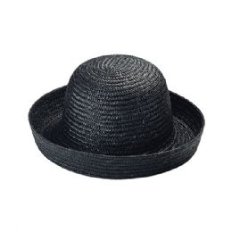 24 pieces LADIES' SEWN BRAID STRAW HAT BLACK - Sun Hats