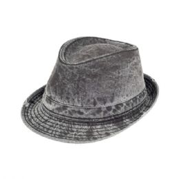 24 pieces Washed Fedora Hat W/Distressed Look BLACK - Fedoras, Driver Caps & Visor