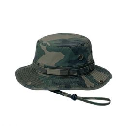 24 pieces Washed Camouflage Twill Hunting Hat W/Self Fabric Chin Cord CAMO-M - Hunting Caps