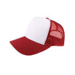 24 pieces Poly Cotton Twill Trucker Cap WT-RED - Baseball Caps & Snap Backs
