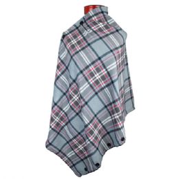 24 pieces Convertible Fleece Scarf & Shawl GREY.PLAID - Winter Scarves