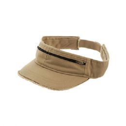 24 pieces Enzyme Washed Cotton Twill Visor KHAKI - Fedoras, Driver Caps & Visor