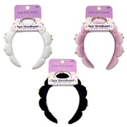 24 of Soft Velvet Spa Headband With Gold Studs Assorted Pink,white & Black
