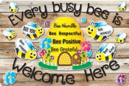 24 Pieces The Original Fun Mat,welcome Mat, 15.5" X 23.5", Bee Hive Theme Values, Slip Resistant Backing - School and Office Supply Gear