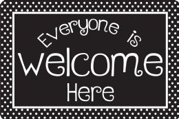 24 Pieces The Original Fun Mat, Welcome Mat, 15.5" X 23.5", Black And White Dots Everyone Is Welcome Here, Slip Resistant Backing - School and Office Supply Gear