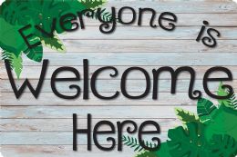 24 Pieces The Original Fun Mat, Welcome Mat, 15.5" X 23.5", Beachwood Greenery Everyone Is Welcome Here, Slip Resistant Backing - School and Office Supply Gear