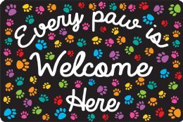 24 Pieces The Original Fun Mat, Welcome Mat, 15.5" X 23.5", Paws, Every Paw Is Welcome Here, Slip Resistant Backing - School and Office Supply Gear