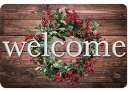 24 Pieces The Original Fun Mat, Welcome Mat, 15.5 X 23.5in Winter Berries Wreath Rustic Wood Welcome - School and Office Supply Gear