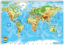 20 Packs 10 Smart Poly Learning Mats 12 inch x17 inch, Double-Sided, World Map Physical 95003 - School and Office Supply Gear
