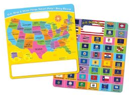 24 Pieces Smart Poly, Educational Activity Busy Board, Dry Erase, 10.75 inch x 10.75 inch, Die Cut Handle Black , Marker, US Map/ State Flags - School and Office Supply Gear
