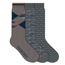 12 pieces 3 Men's Cherokee Grey & Blue Pattern Crew Socks Size 10-13 - Mens Crew Socks