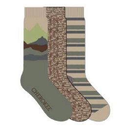 12 pieces 3 Men's Cherokee Beige Striped & Heathered Pattern Crew Socks Size 10-13 - Mens Crew Socks