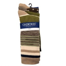 12 pieces 3 Men's Cherokee Beige Triangle & Striped Pattern Crew Socks Size 10-13 - Mens Crew Socks